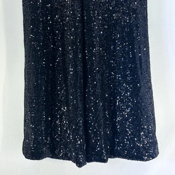 Banana Republic Black Sequin Blazer High Waisted Wide Leg Pants Set Size 6 Small